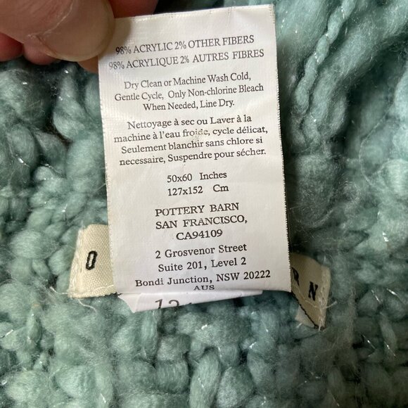Pottery Barn Chunky Knit Turquoise Blue Throw Blanket with Fringe 50x60 inches - Picture 8 of 8